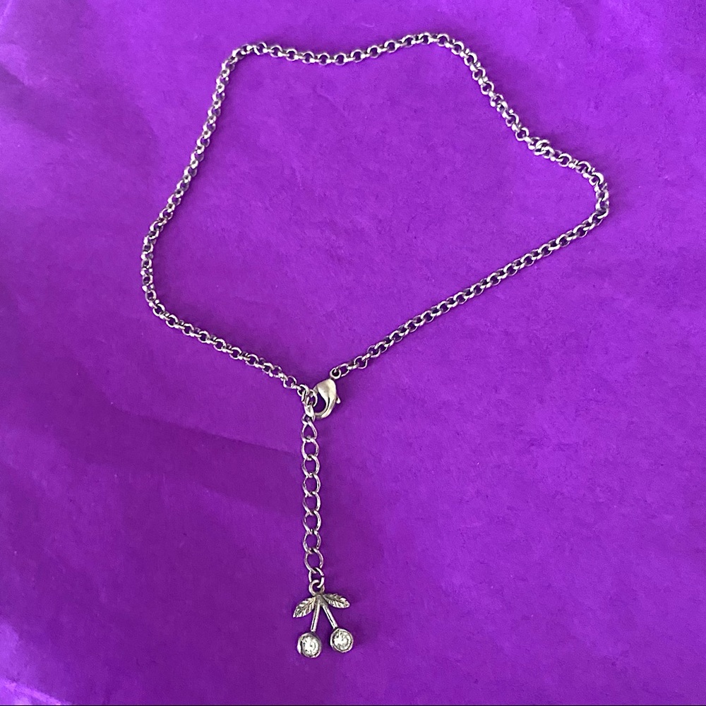 LONG JEWELED CHERRY SILVER BRACELET